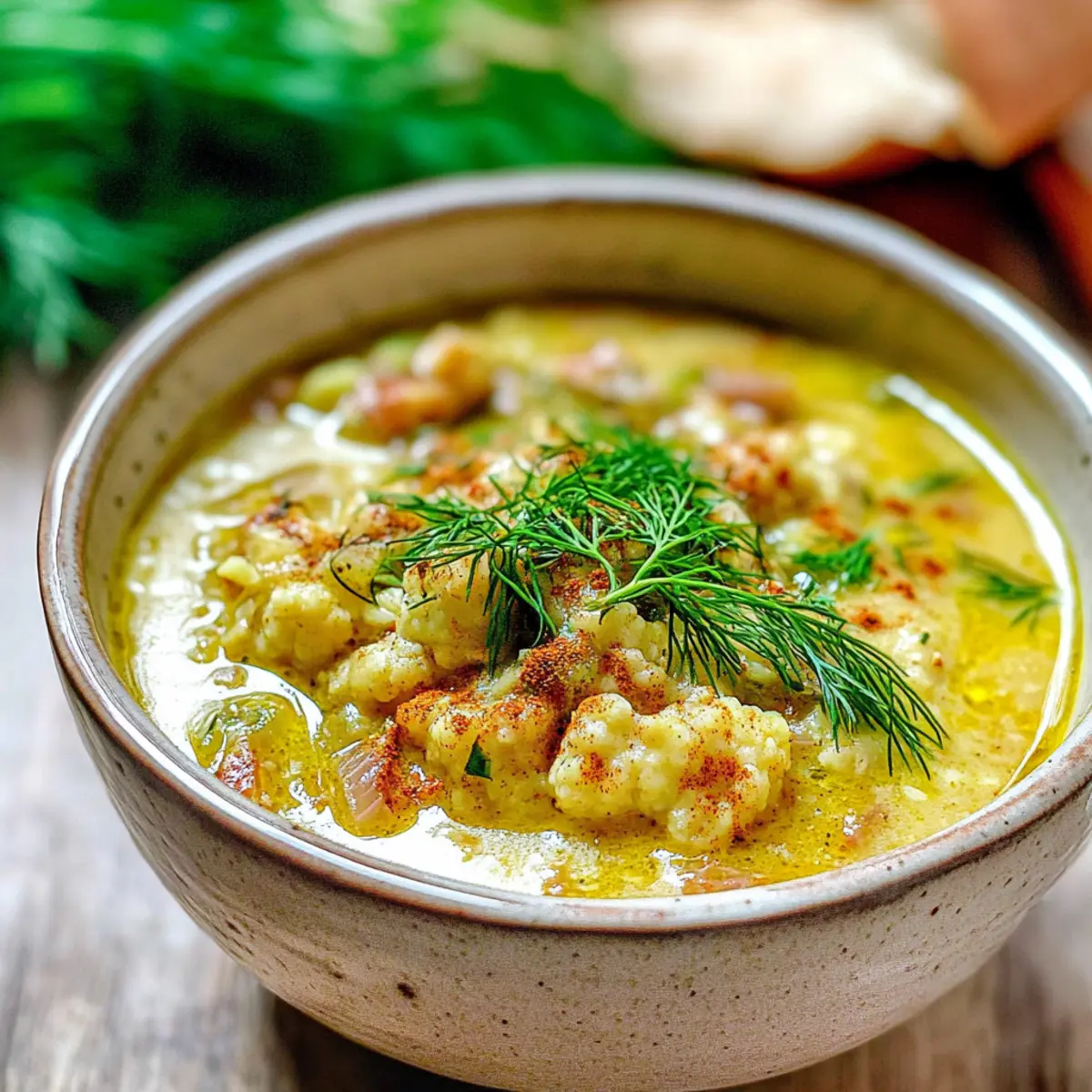 Creamy Roasted Cauliflower Soup with Mediterranean Twist