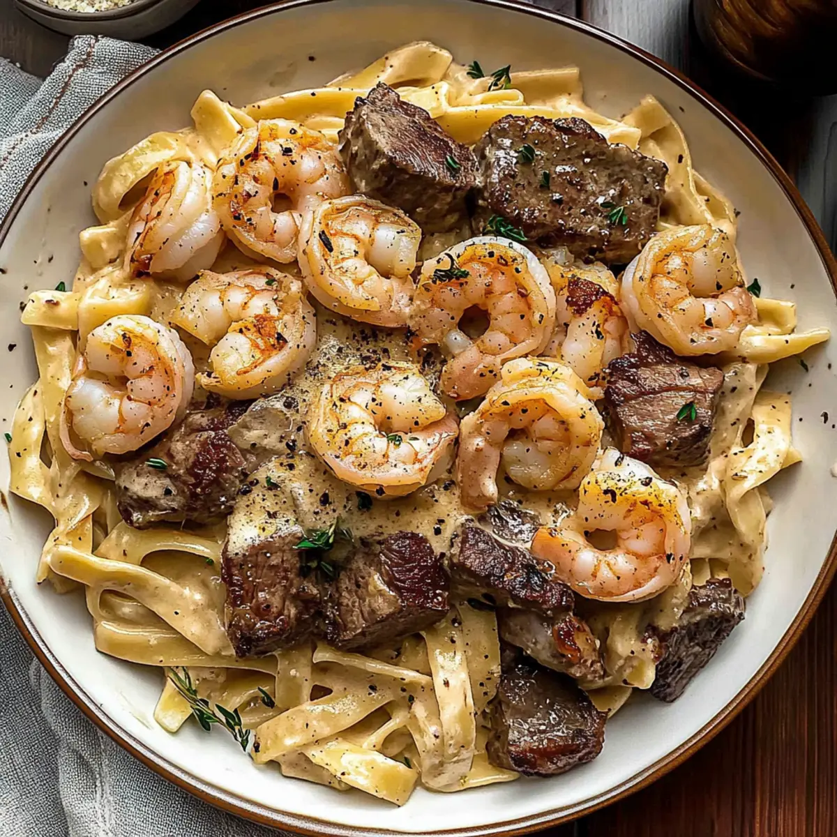 Shrimp and Steak Alfredo Pasta: Creamy Cajun Delight at Home