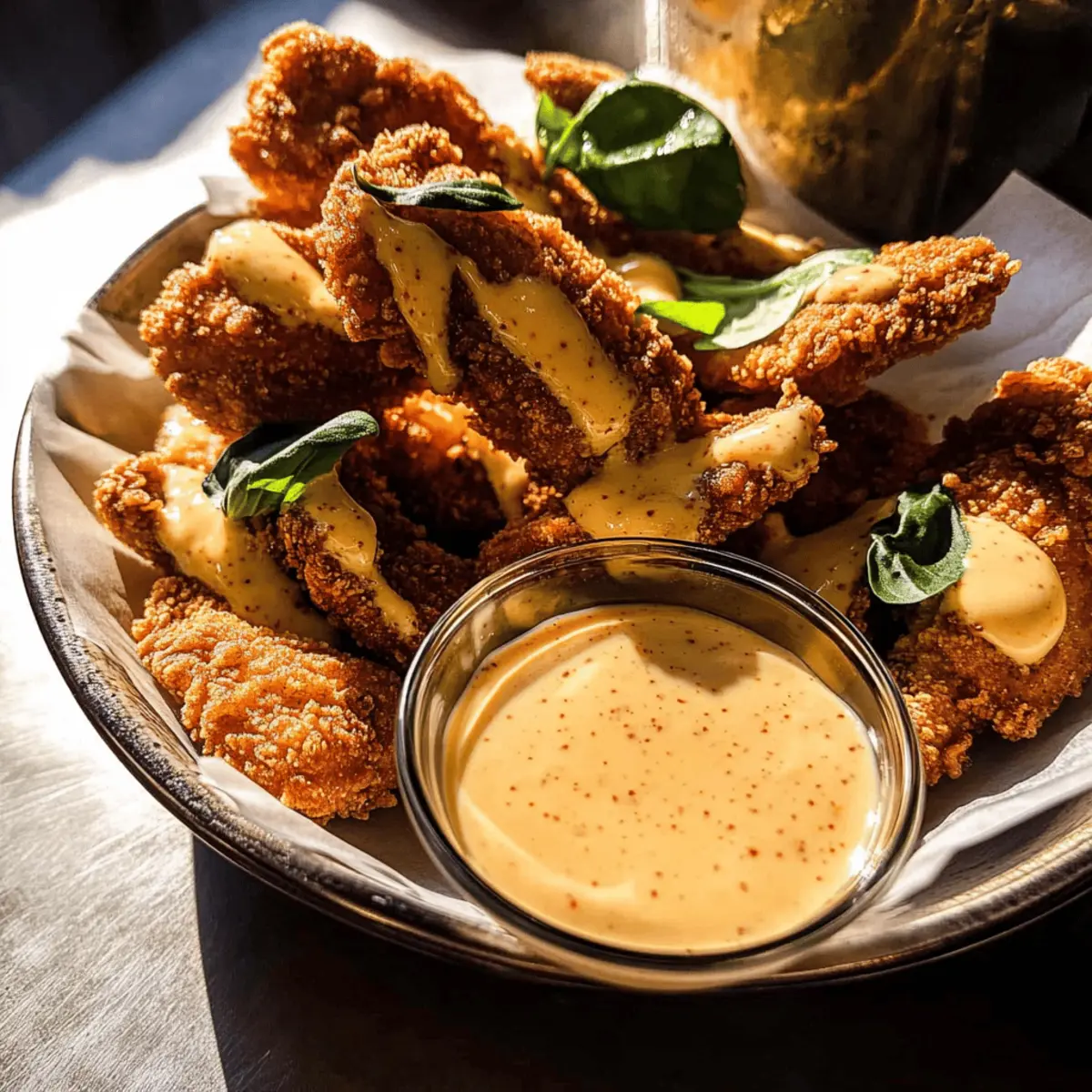 Crispy Pretzel Chicken Fingers with Spicy Honey Mustard Dip