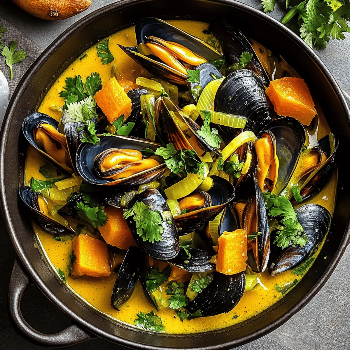 Delicious Curried Mussels with Butternut Squash & Leeks in 30 Minutes