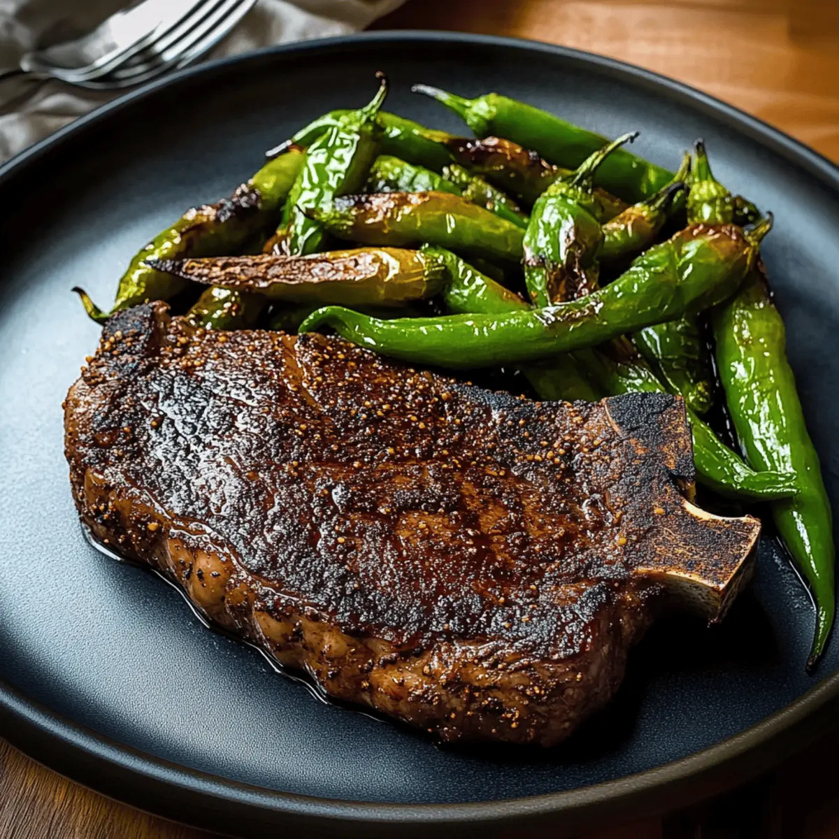 Cocoa Crusted Steak with Shishito Peppers for a Flavor Boost