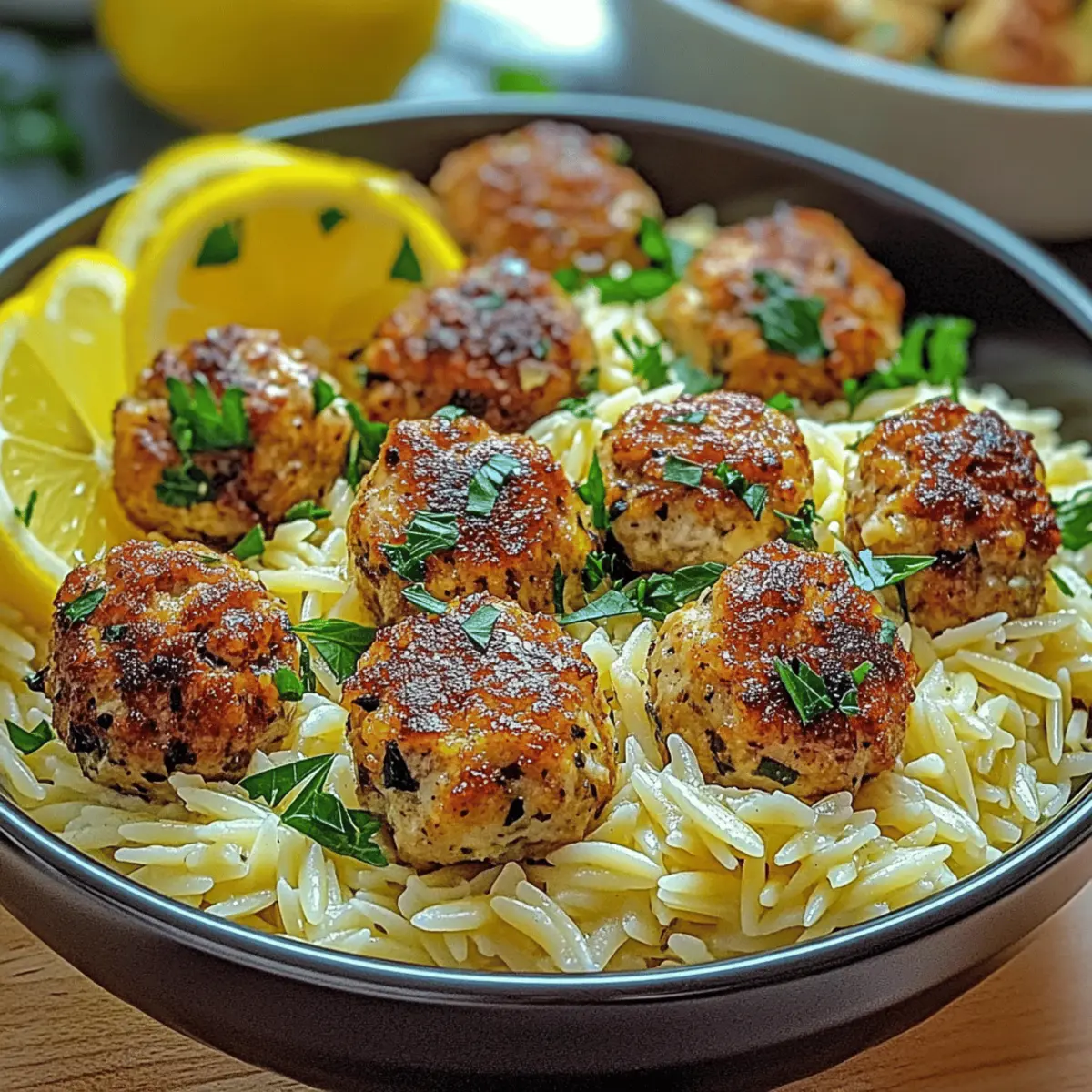 Savory Greek Chicken Meatballs with Zesty Lemon Orzo Delight