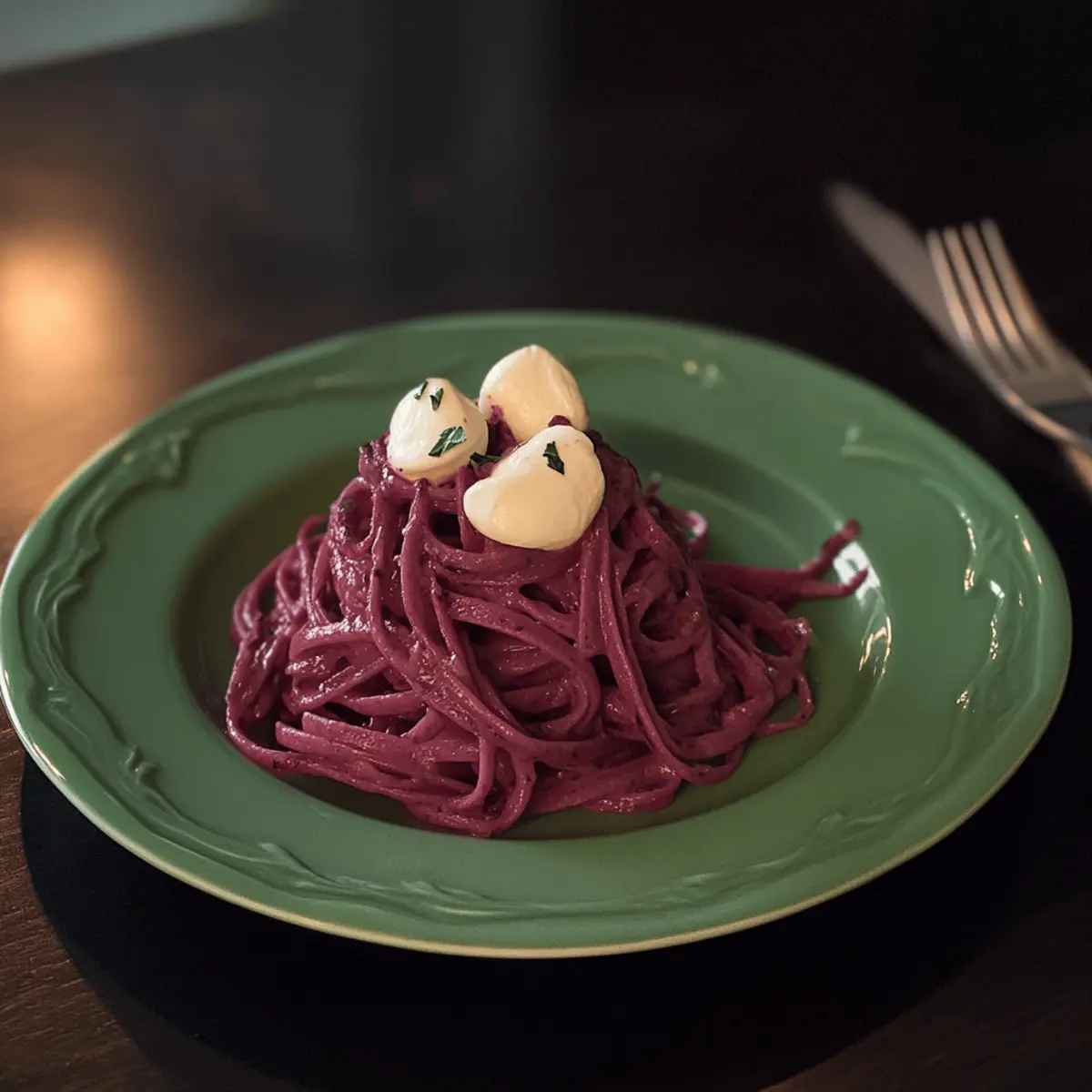 Bloody Red Wine Pasta with Mozzarella Bats for a Fun Dinner