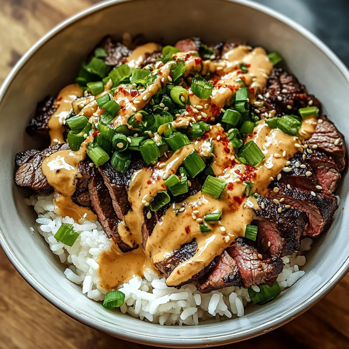 Korean BBQ Steak Rice Bowls with Spicy Cream Sauce that Wow