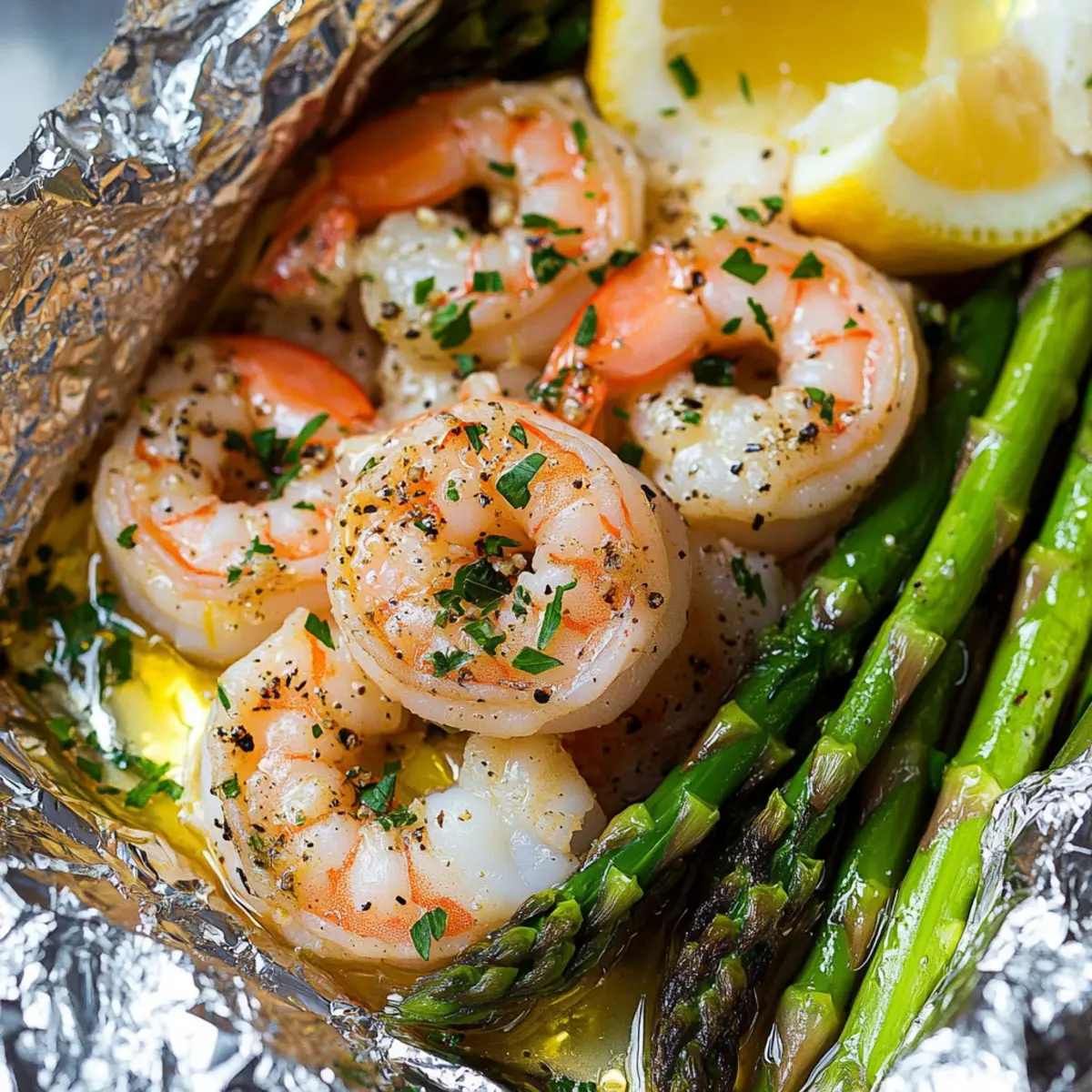 Shrimp and Asparagus Foil Packs with Garlic Lemon Butter Bliss