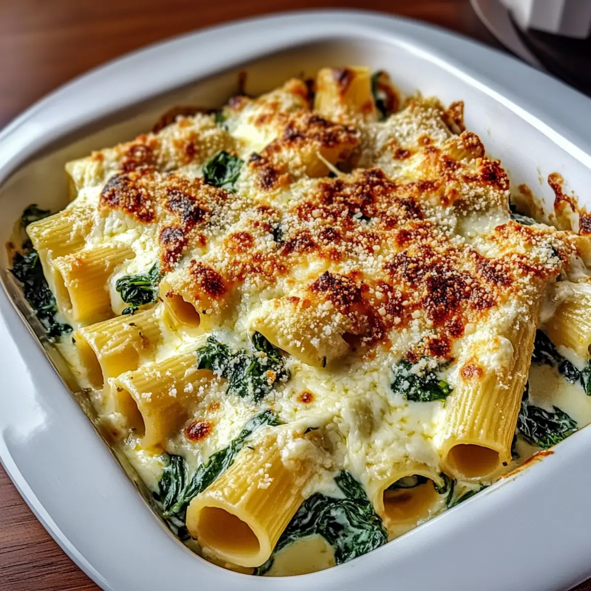 Creamy Baked Rigatoni with Spinach and Ricotta Delight