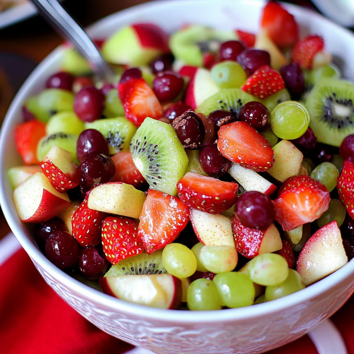 Vibrant Red & Green Fruit Salad with Cinnamon Orange Dressing
