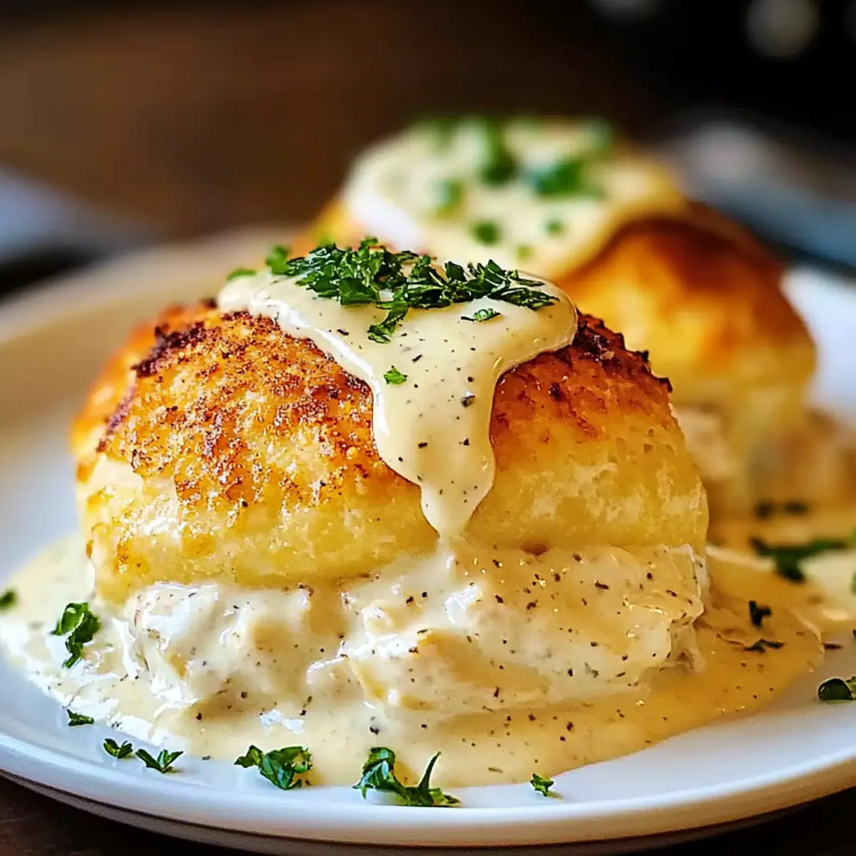 Savory Chicken Pillows with Creamy Parmesan Sauce Delight