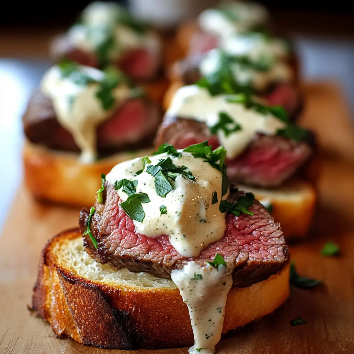 Gourmet Beef Tenderloin Crostini with Parmesan Cream Sauce