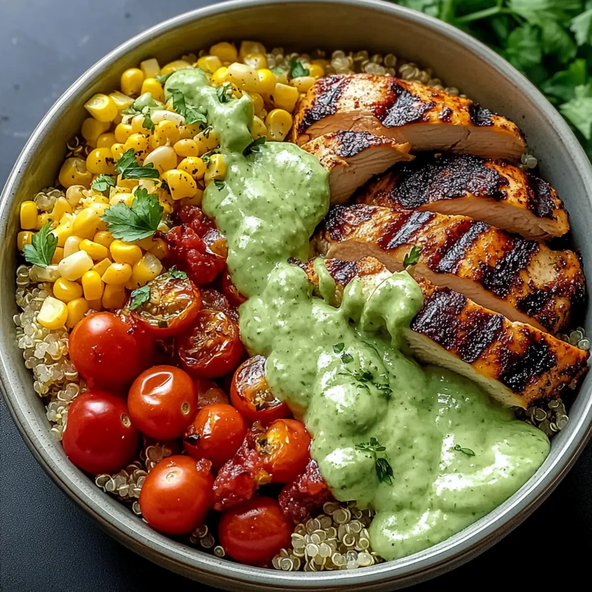 Grilled Chicken Quinoa Bowls with Creamy Avocado Sauce Bliss