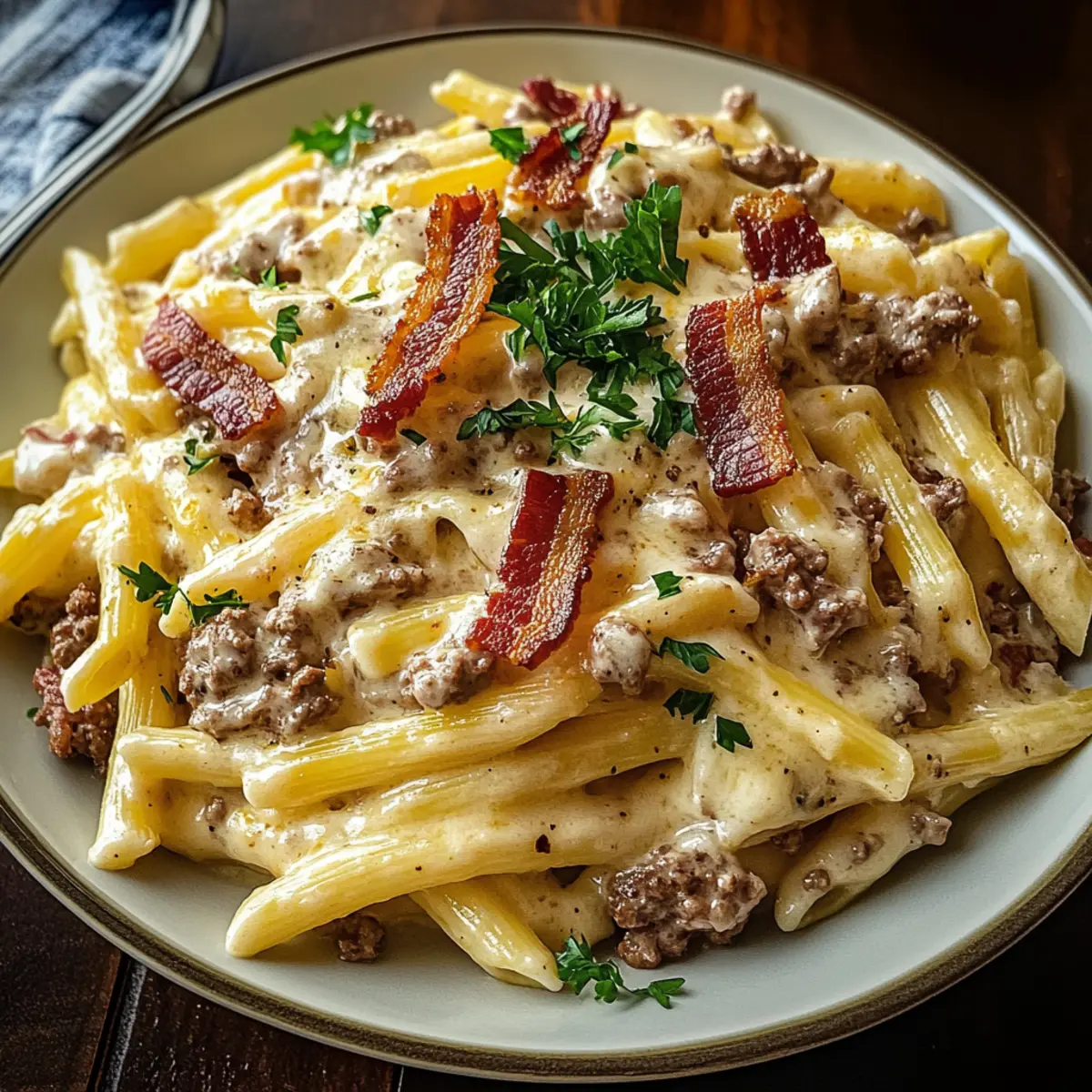 Loaded Bacon Cheeseburger Alfredo Pasta for Ultimate Comfort