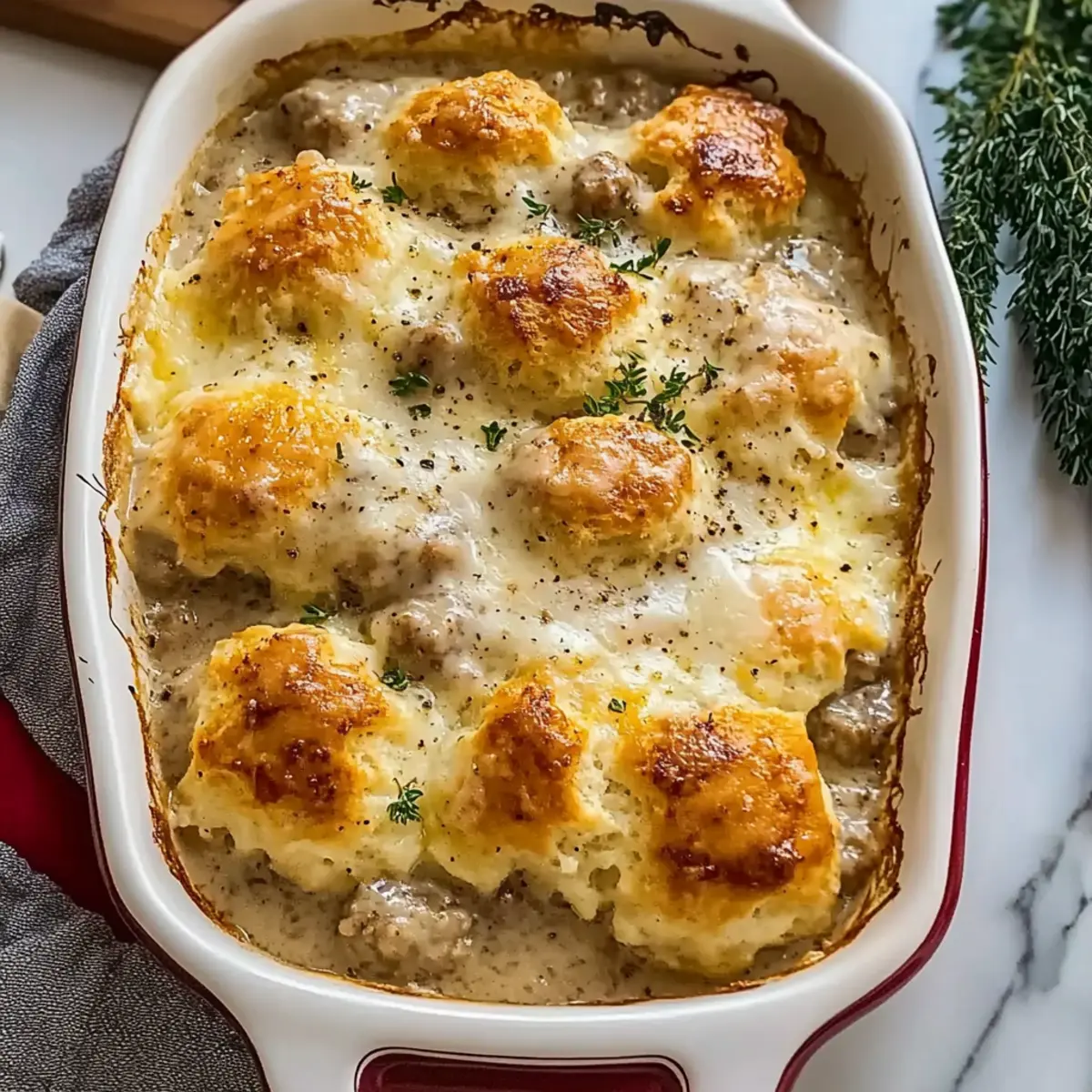 Overnight Biscuits and Gravy Casserole for a Cozy Breakfast