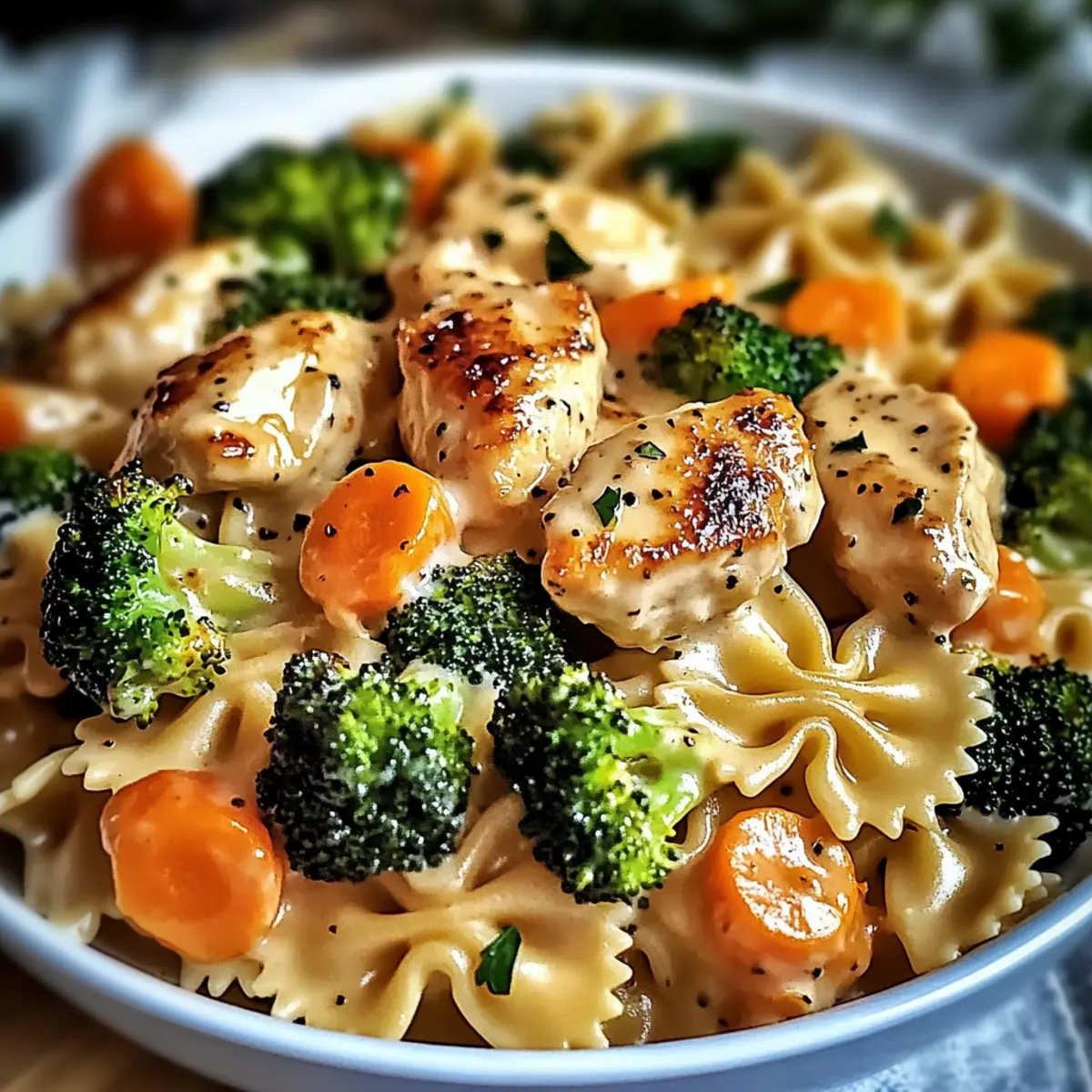 Creamy Cheddar & Havarti Chicken Bowtie Pasta with Roasted Veggies Bliss