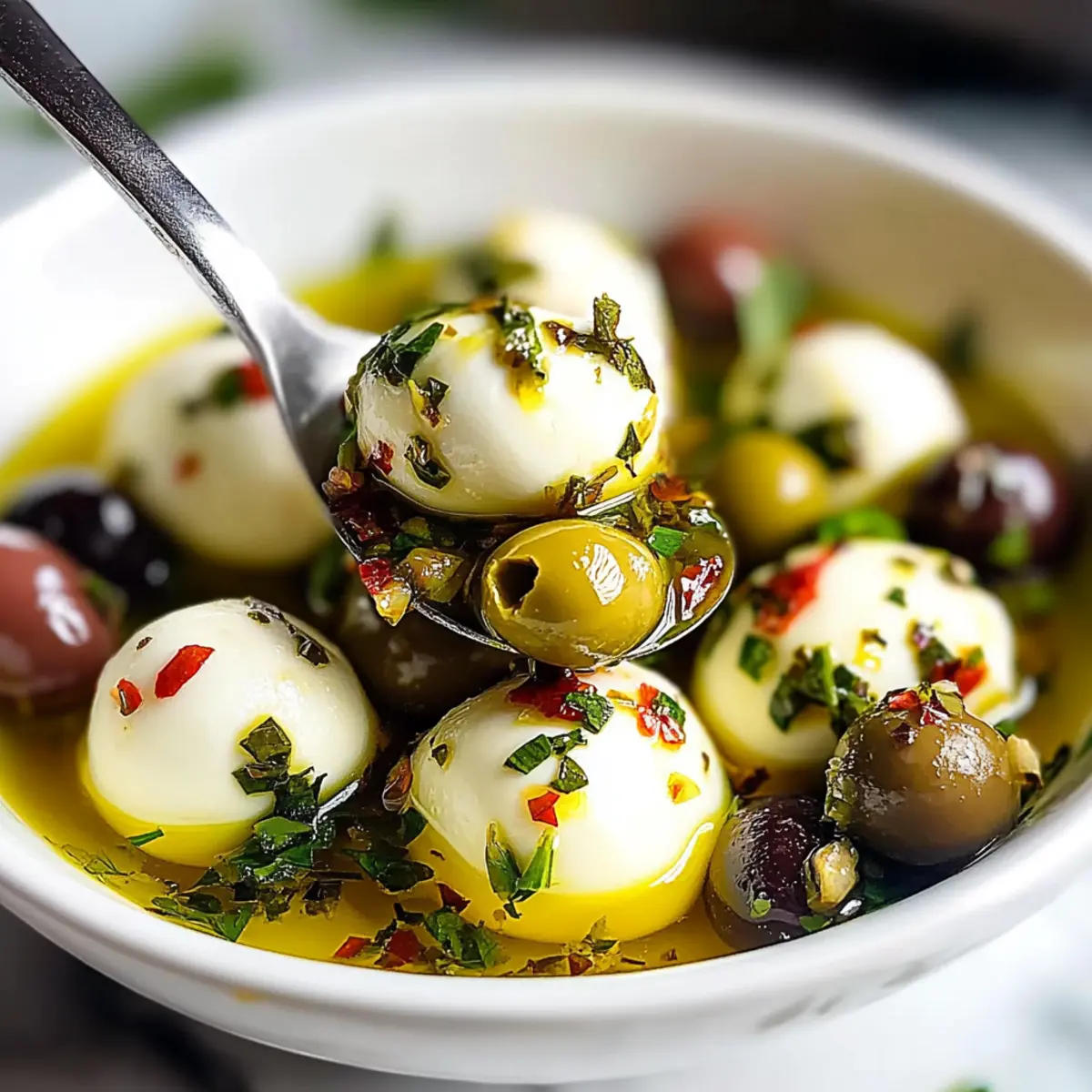Garlicky Marinated Mozzarella Balls with Olives: Flavor Bliss