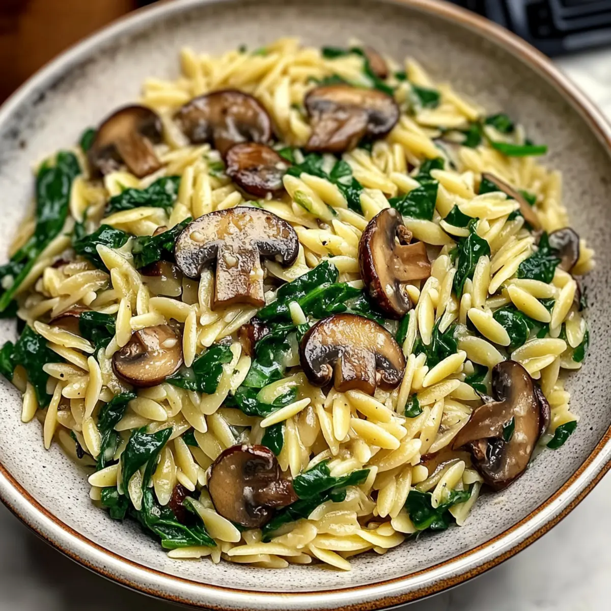 Creamy Garlic Butter Orzo with Mushrooms and Spinach Magic