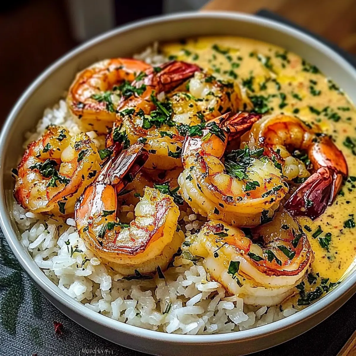 Creamy Herb Rice with Garlic Butter Shrimp Bowl – Cozy Comfort Food