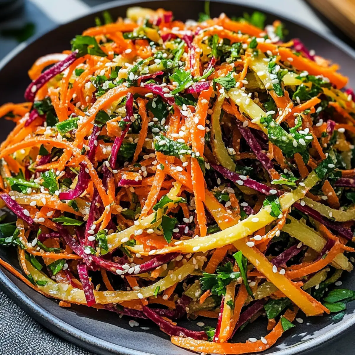 Shaved Rainbow Carrot Sesame Salad: A Vibrant Vegan Delight