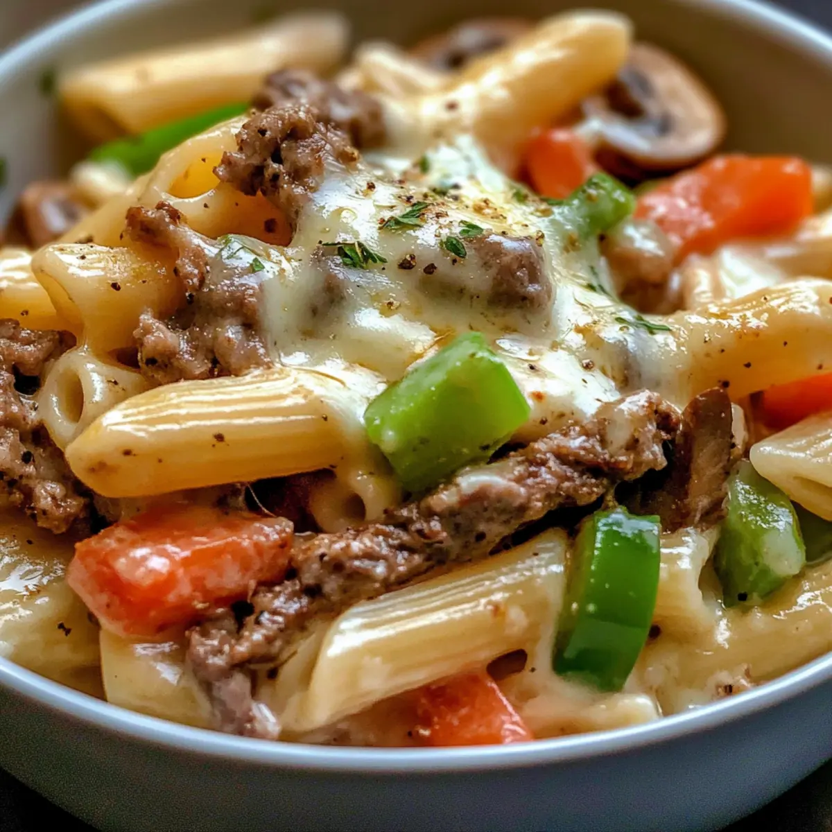Creamy Philly Cheesesteak Pasta for Quick Dinner Delight