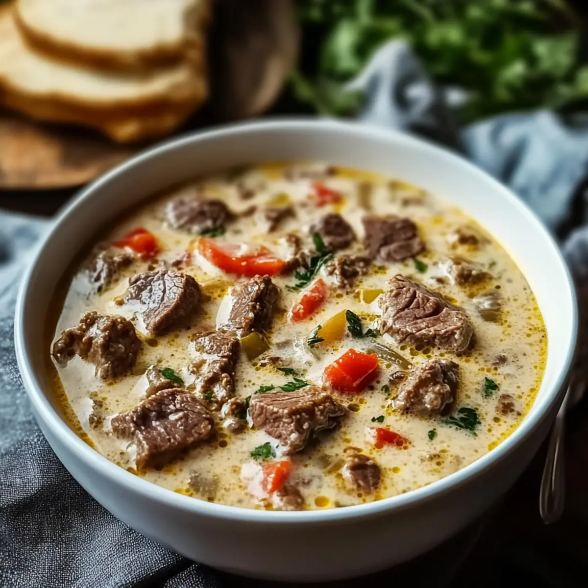 Cozy Up with Creamy Philly Cheese Steak Soup Tonight