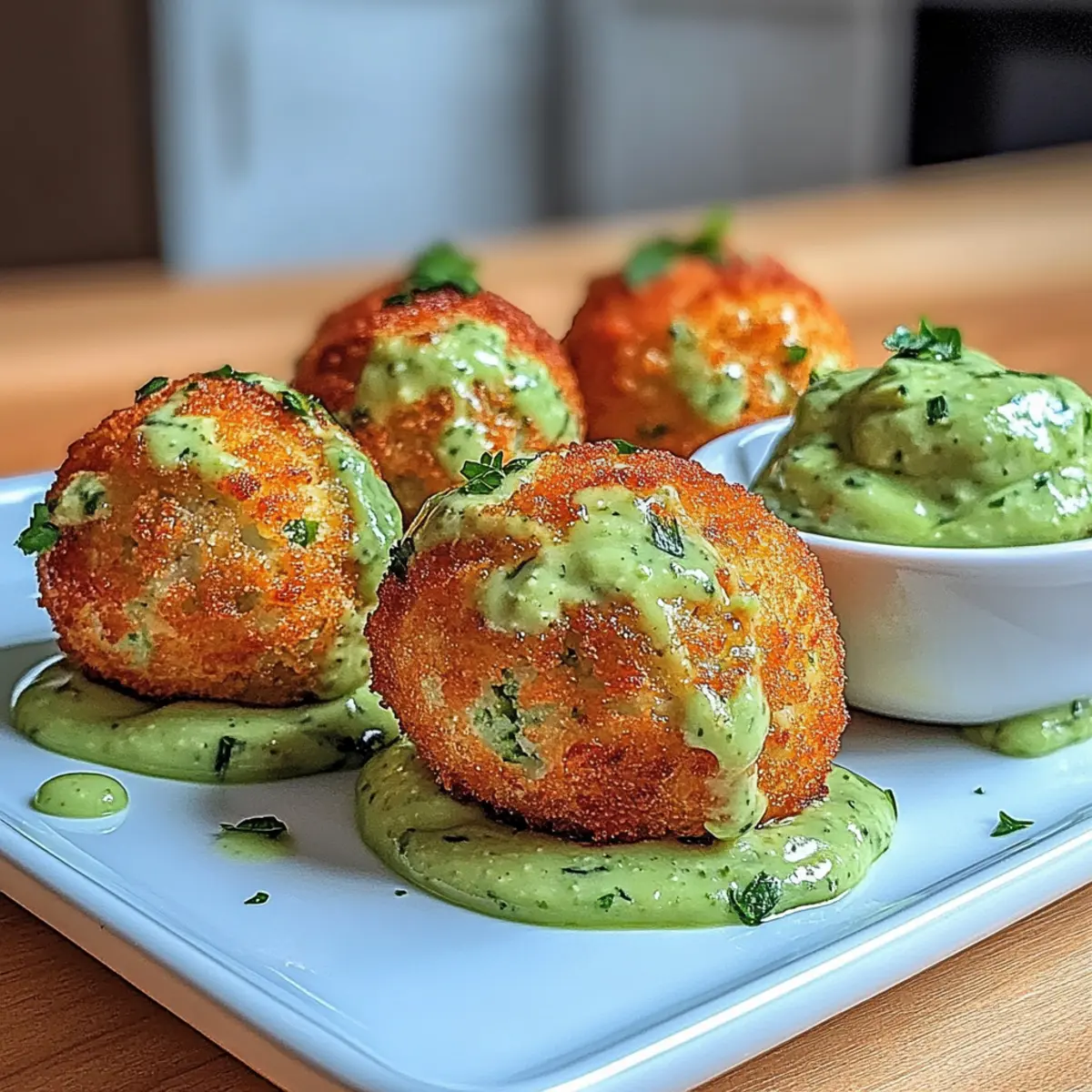 Delicious Salmon Balls with Creamy Avocado Sauce Delight