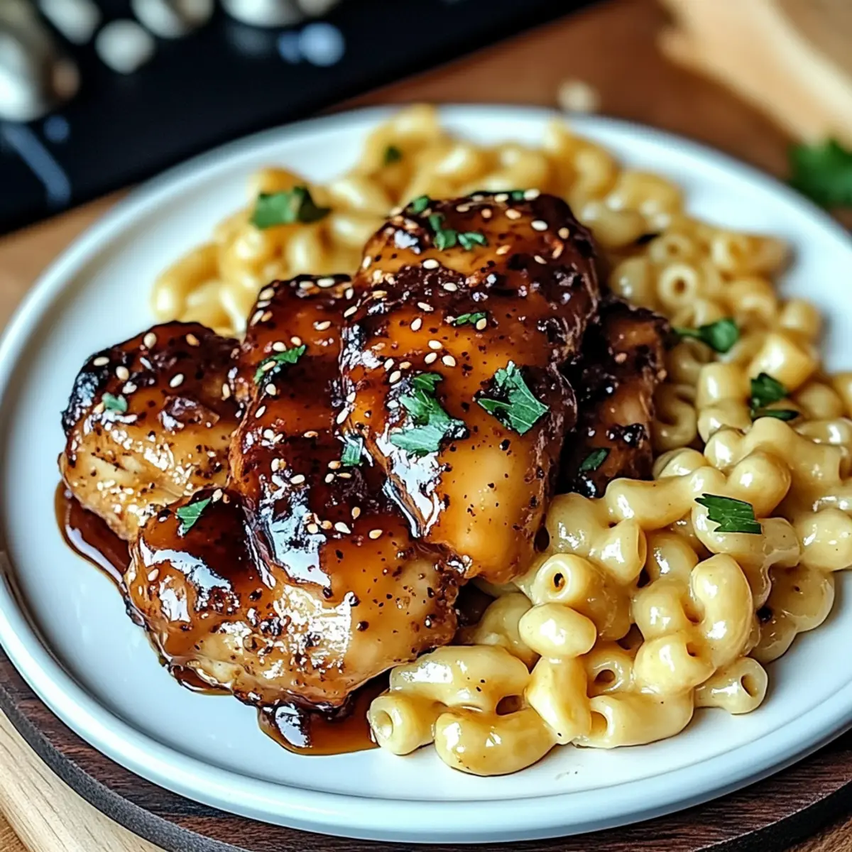 Sweet and Spicy Honey Pepper Chicken with Creamy Mac Bliss