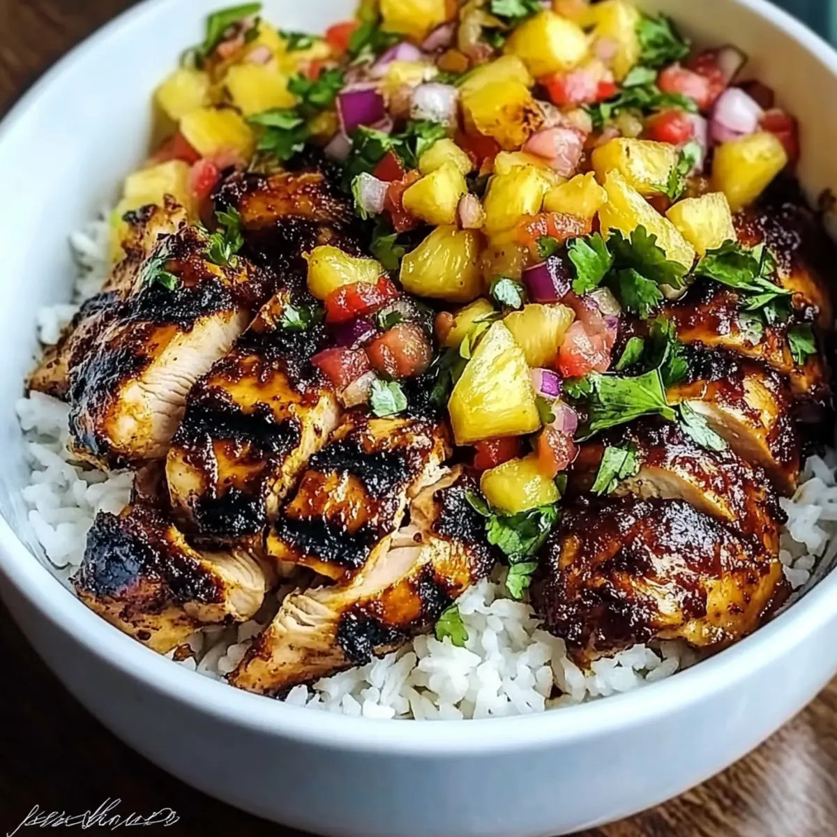 Jerk Chicken Bowl with Pineapple Salsa for a Sweet & Spicy Kick