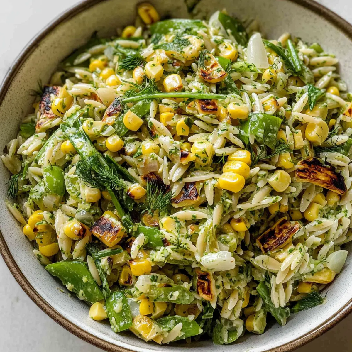 Grilled Corn Orzo Salad with Scallion Dill Dressing Delight