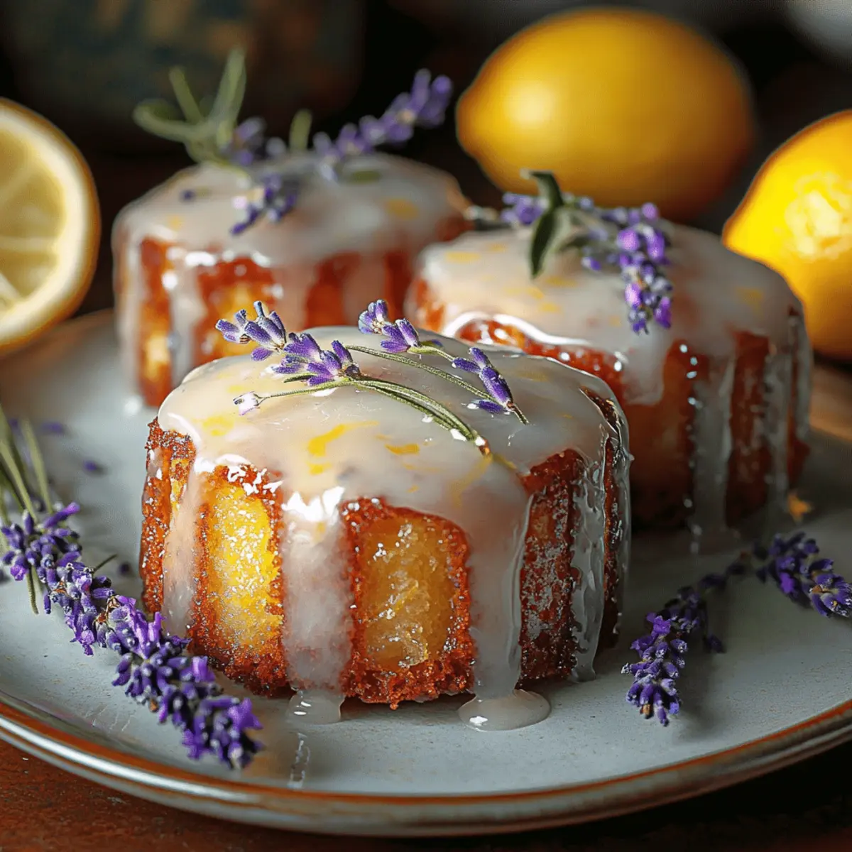 Irresistibly Moist Mini Lemon Cakes with Lavender Glaze