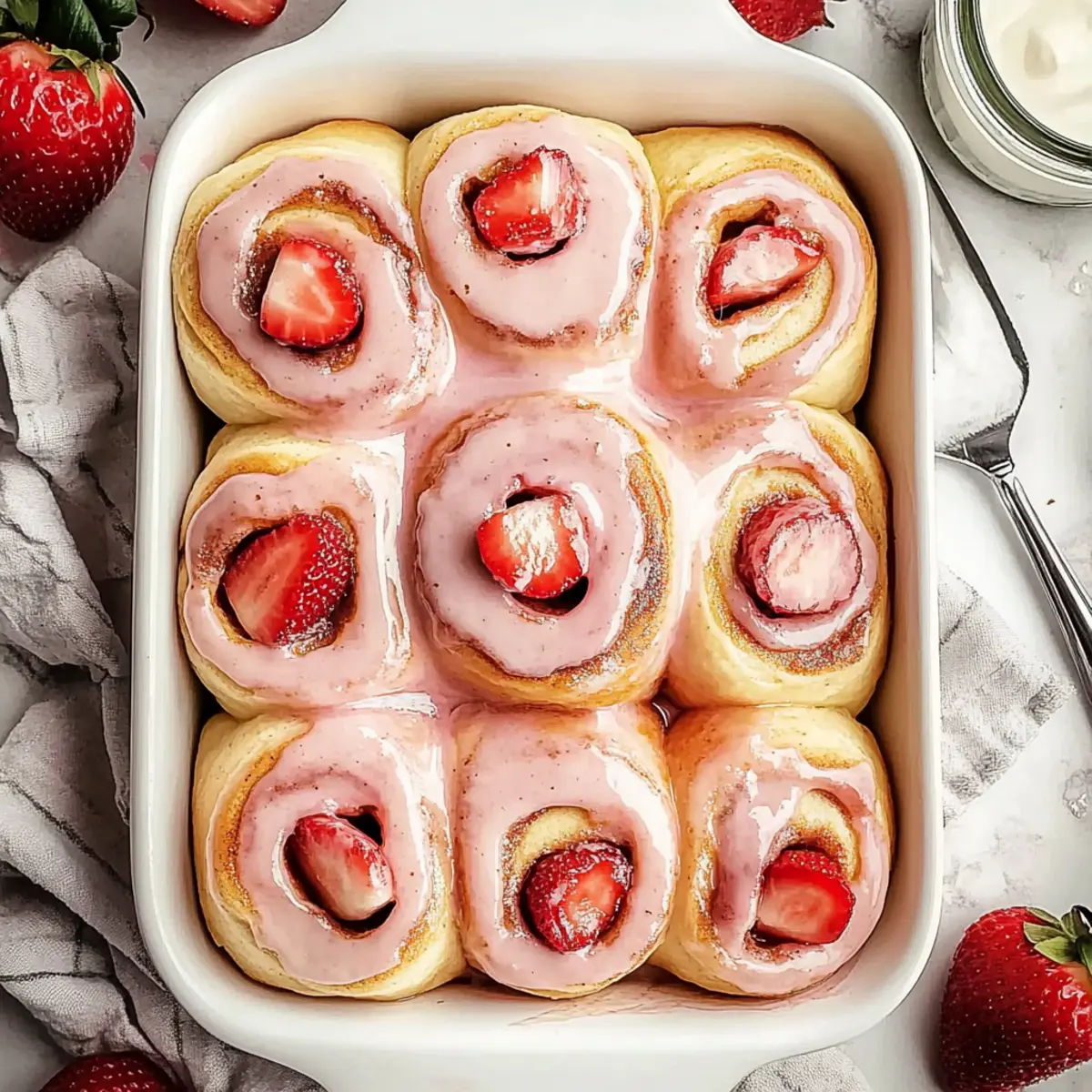 Warm Strawberry Cinnamon Rolls with Creamy Sweet Glaze