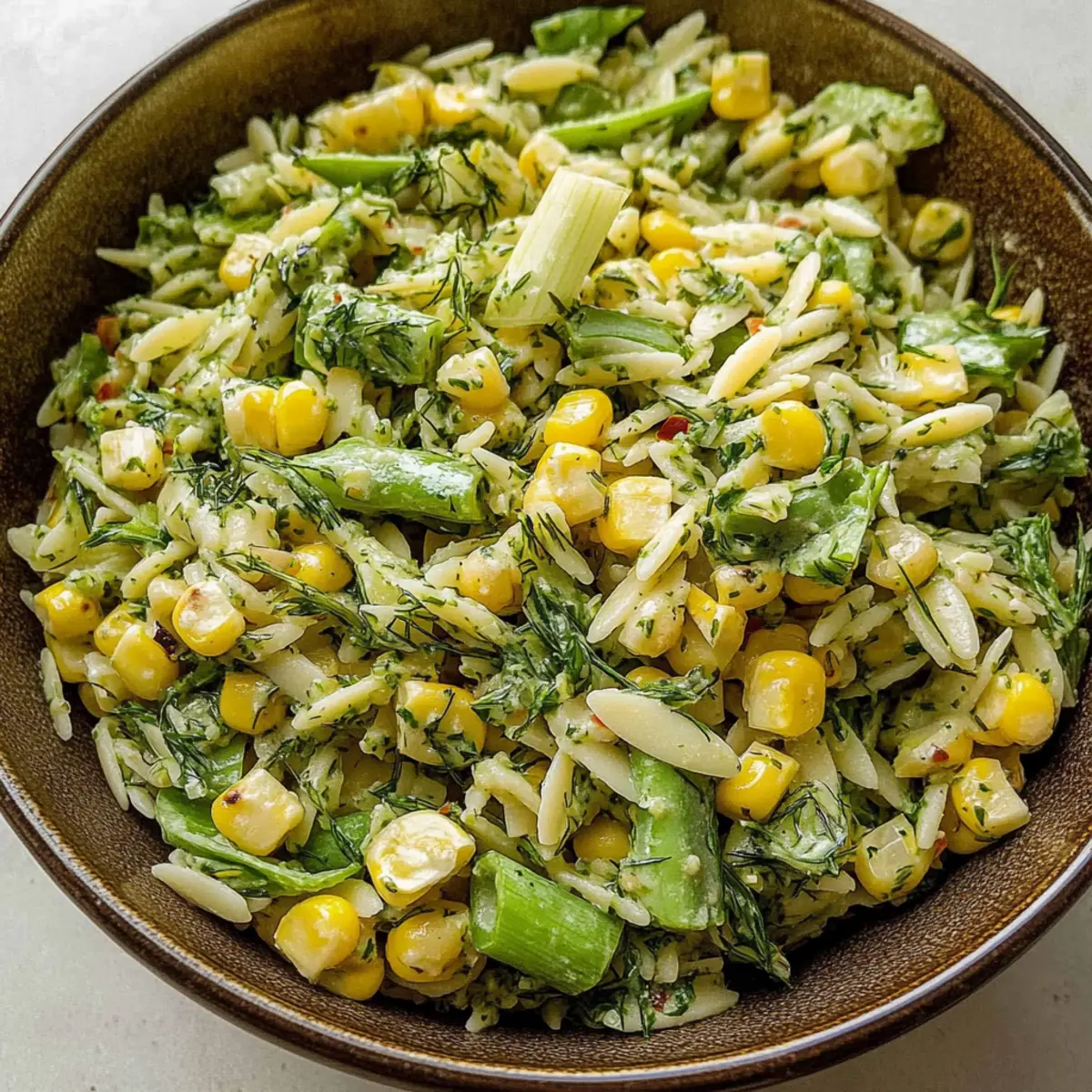 Grilled Corn Orzo Salad with Scallion Dill Dressing Bliss