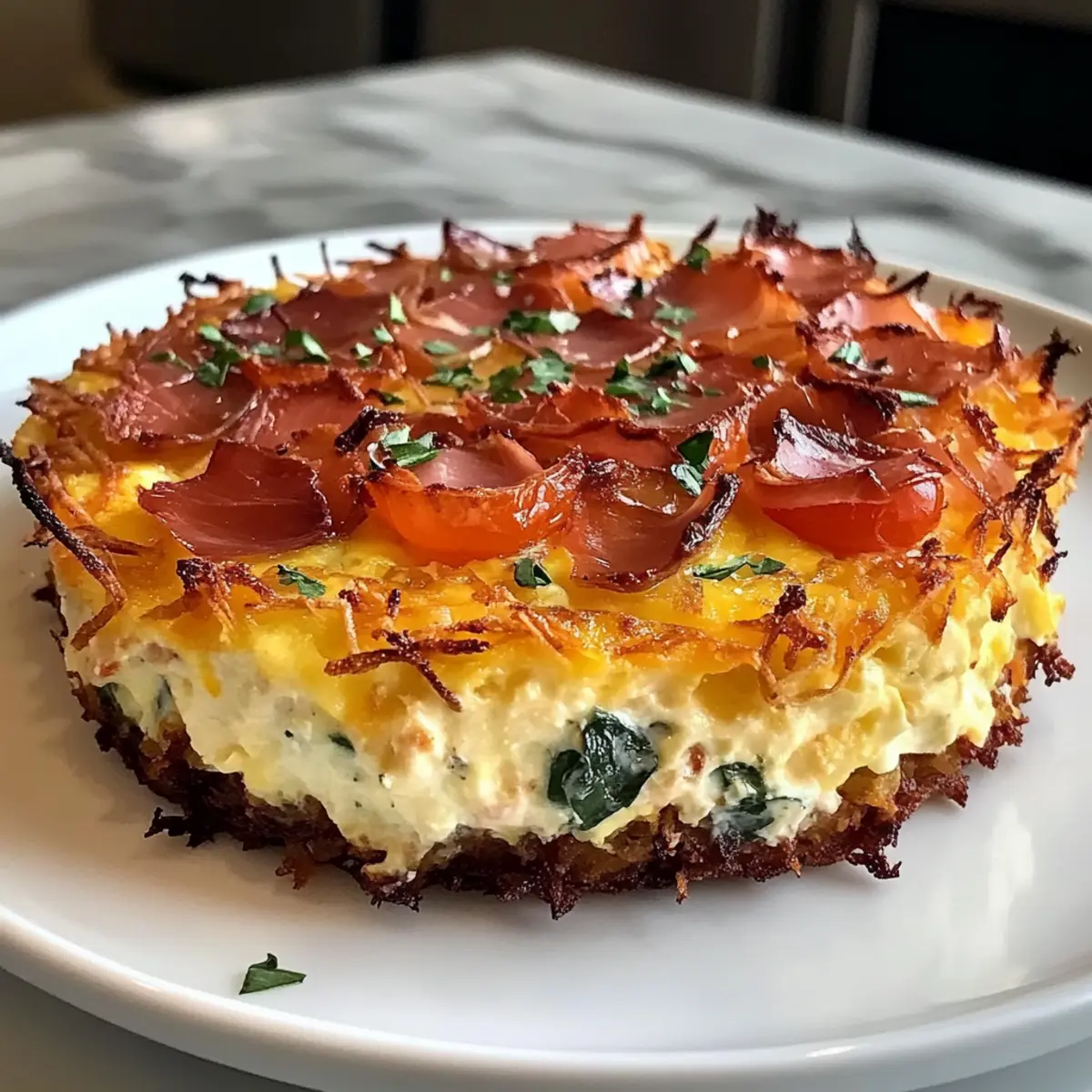 Crispy Hash Brown Crust Quiche Recipe with Prosciutto Delight
