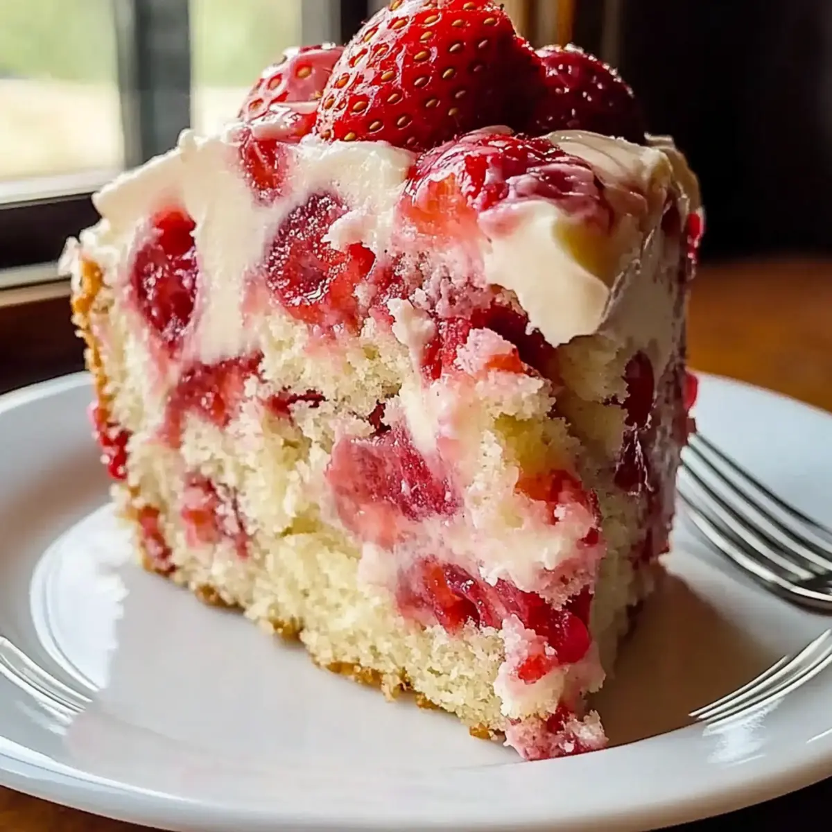Irresistible Strawberry Earthquake Cake with Creamy Swirl