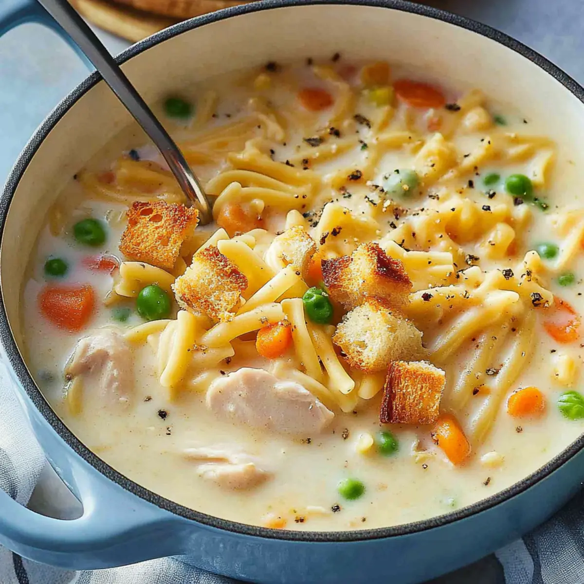 Creamy Chicken Noodle Soup with Mini Croutons Bliss