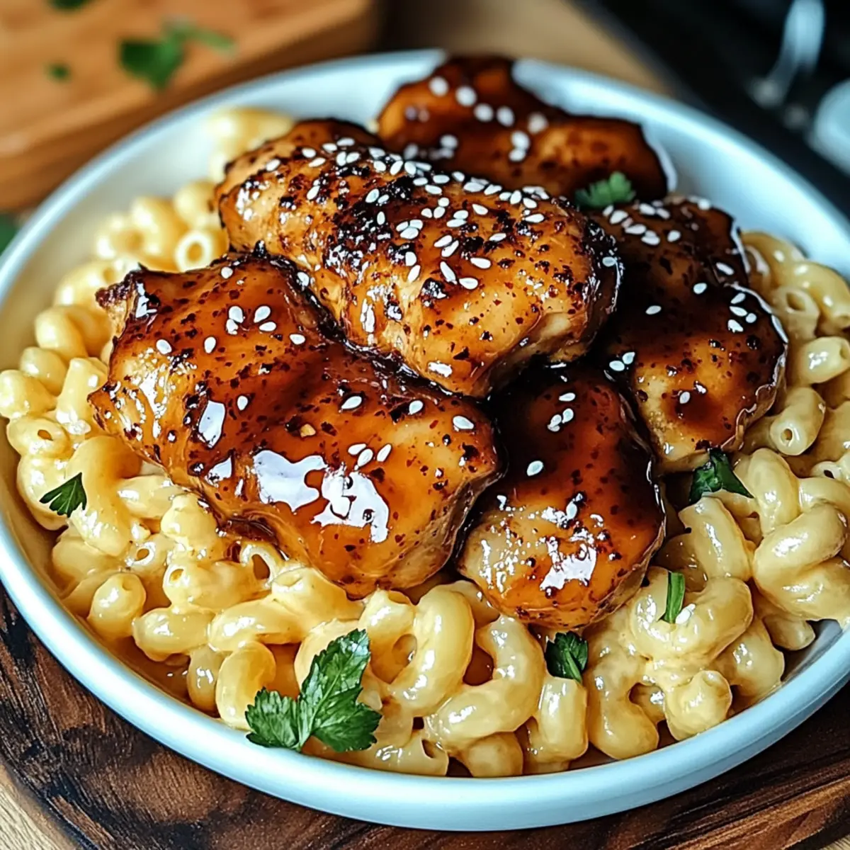 Sweet and Spicy Honey Pepper Chicken with Creamy Mac Bliss