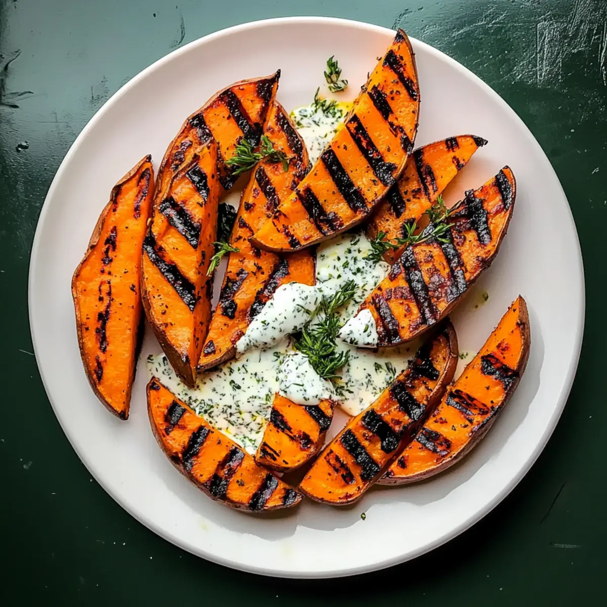 Grilled Sweet Potatoes with Tangy Herby Yogurt Delight