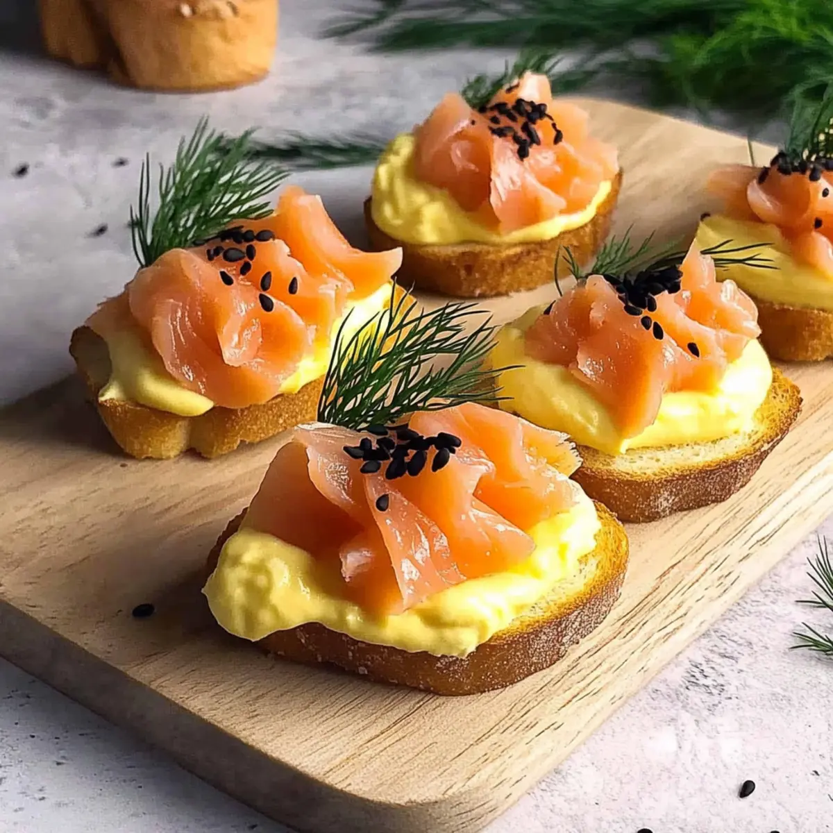 Elegant Smoked Salmon Crostini with Egg-Cheddar Mousse Bliss