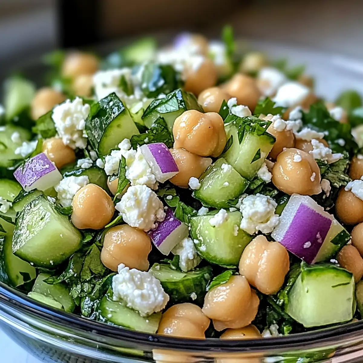 Refreshing Herby Cucumber Salad with Feta and Chickpeas Bliss