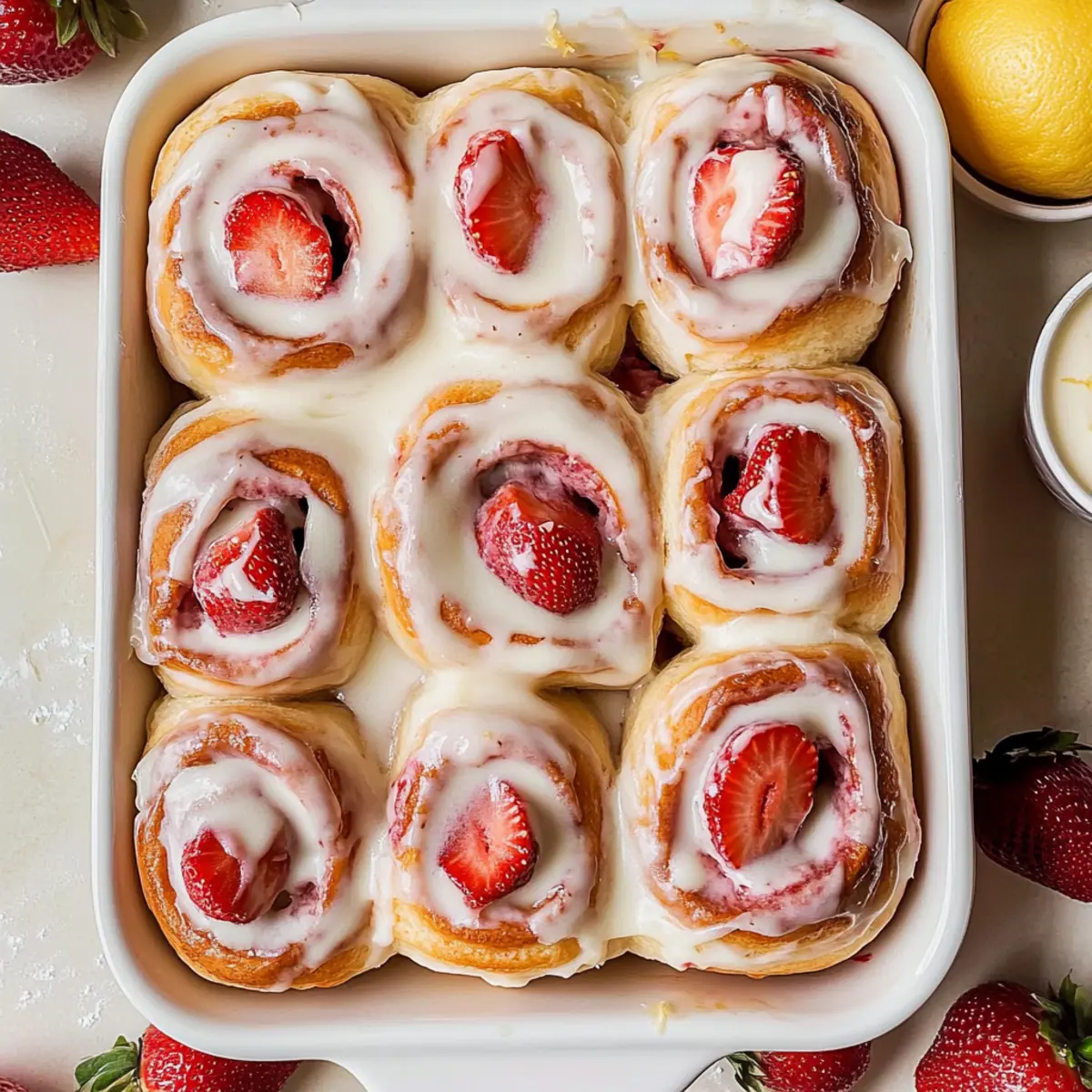 Fluffy Strawberry Rolls with Zesty Lemon Icing Delight