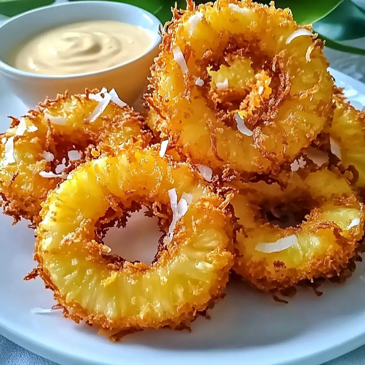 Tropical Fried Pineapple Rings with Rum Coconut Crunch