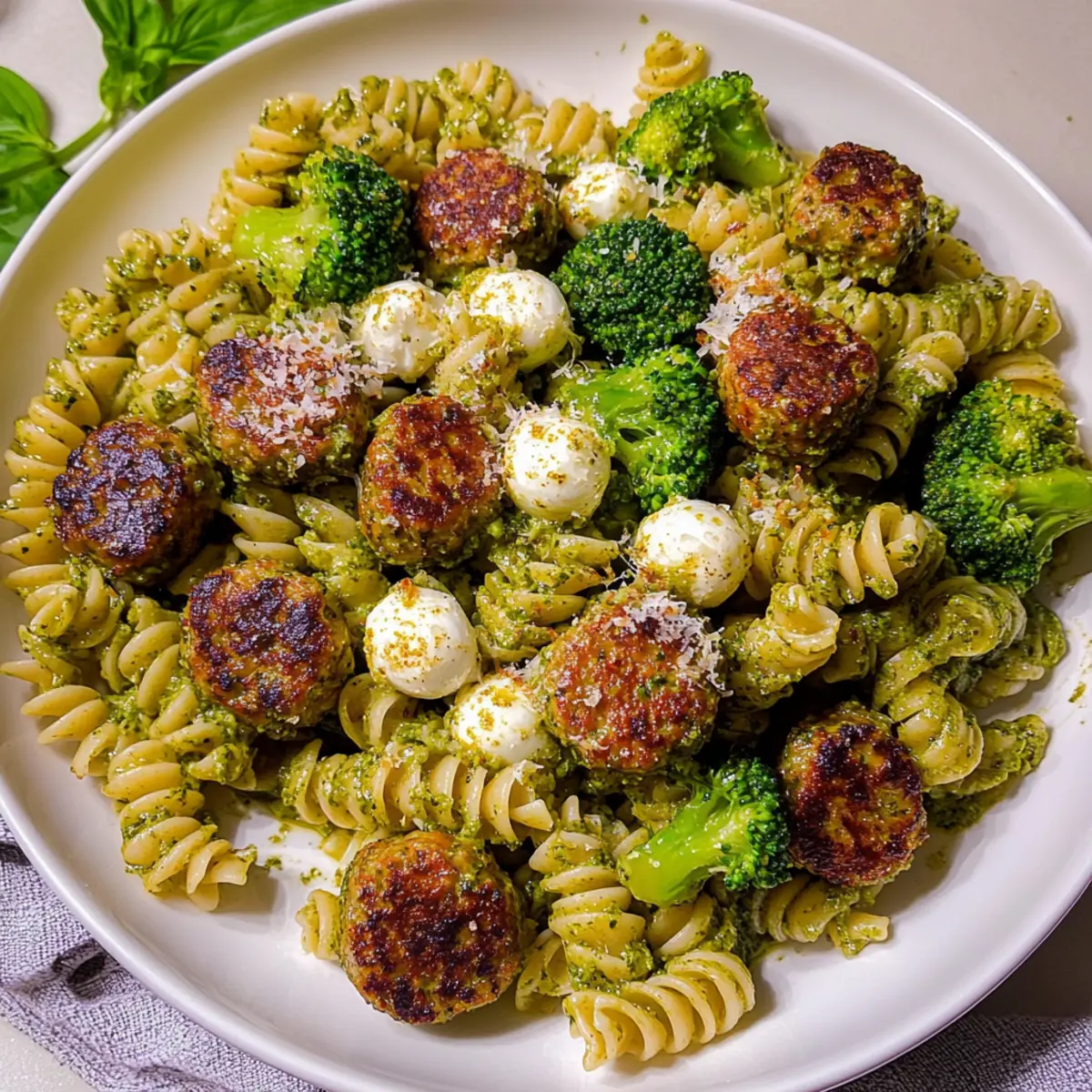 Delicious Pesto Pasta with Turkey Meatballs for Cozy Nights