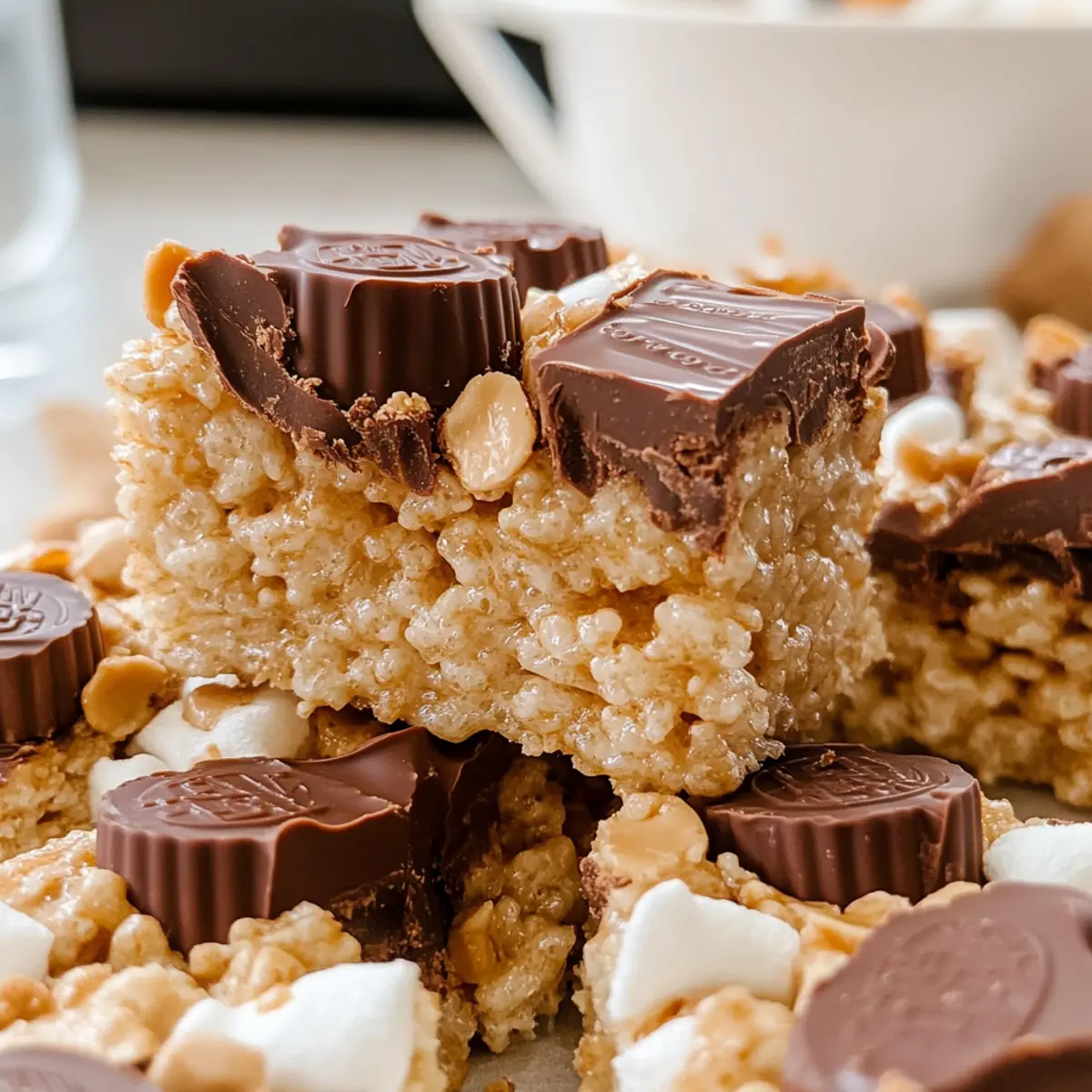 Reese’s Peanut Butter Cup Stuffed Rice Krispie Treats Bliss